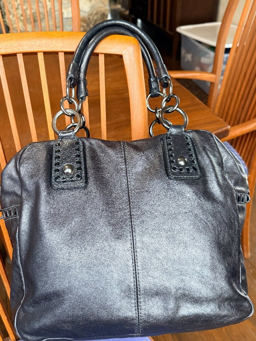 COACH Limited Edition Whipstitch Black Leather Satchel Kisslock 15994 - Picture 5 of 13